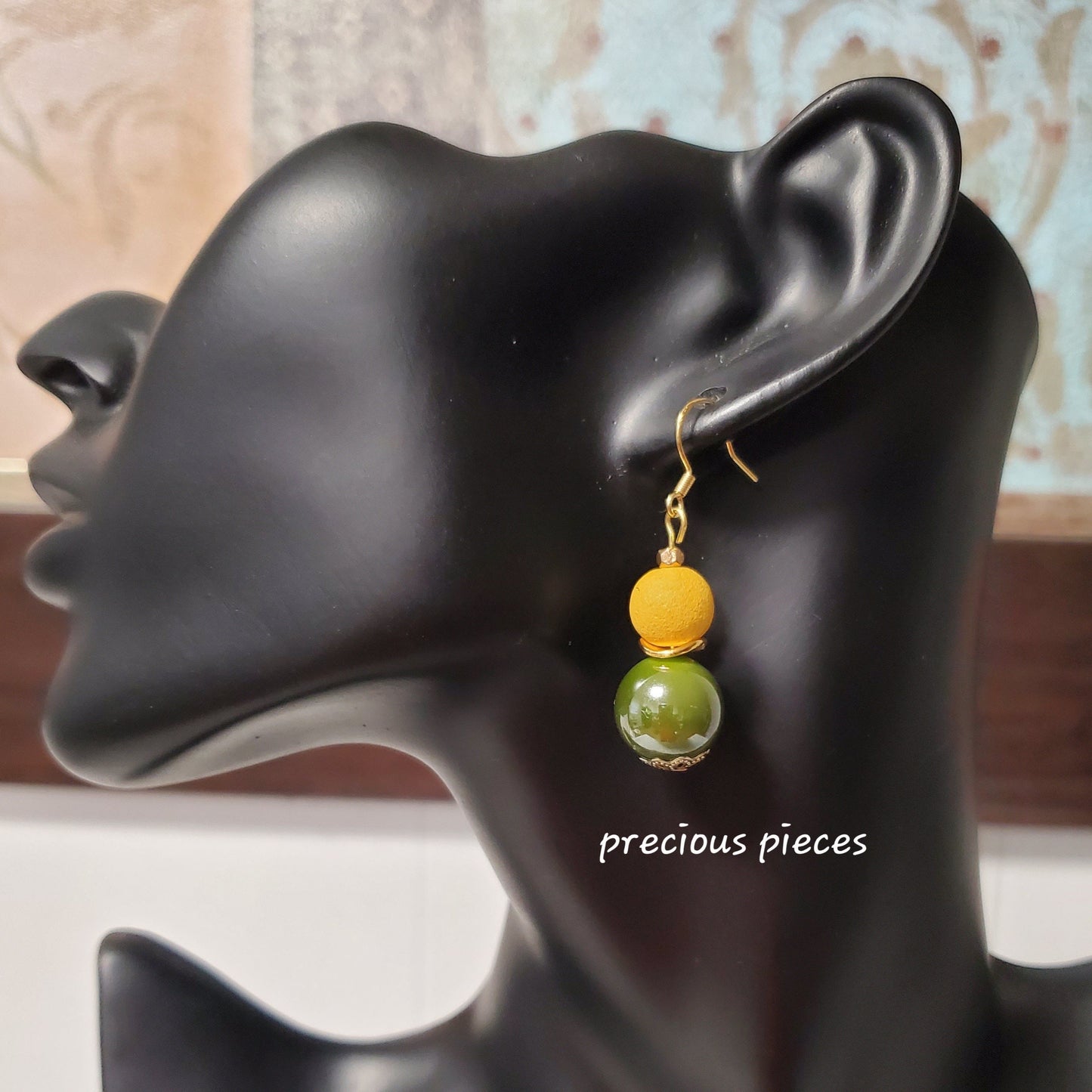 Green and Yellow Beaded Earrings