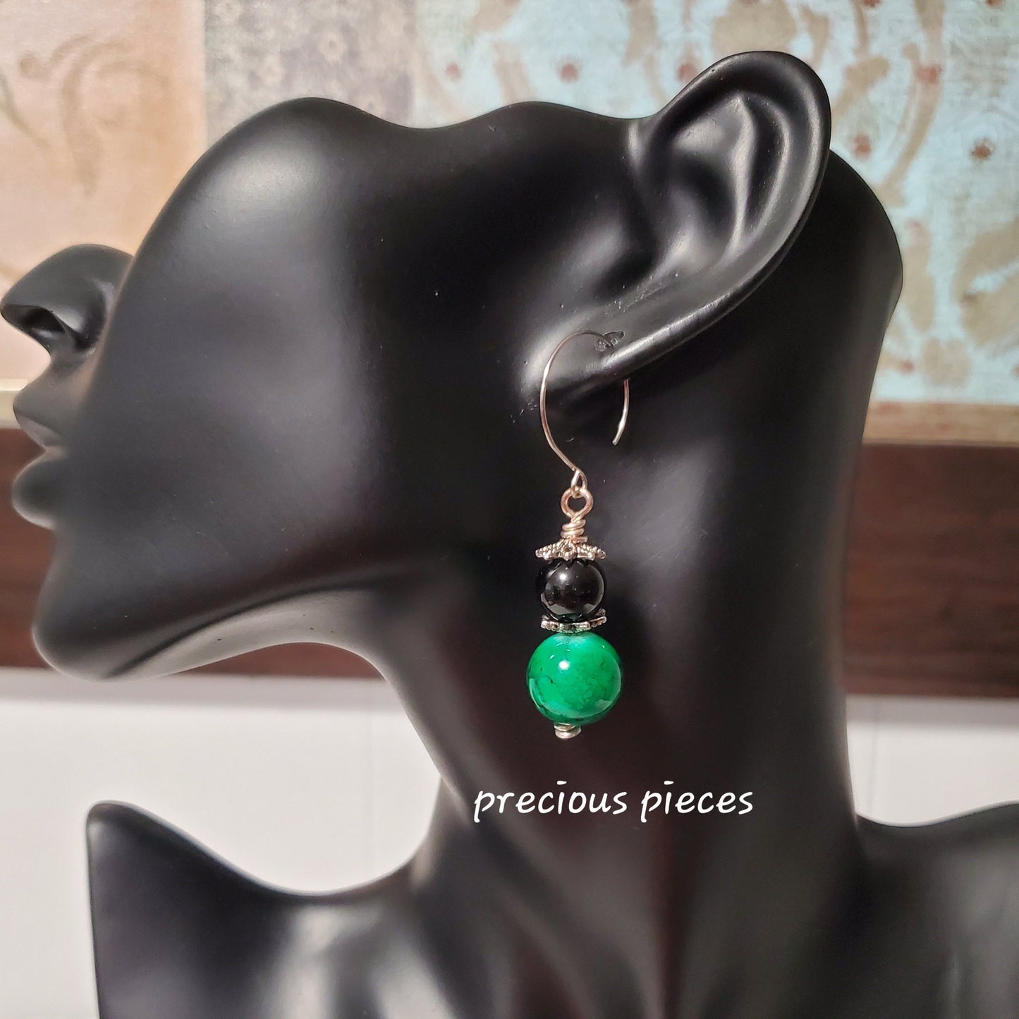 Green and Black Marble Earrings