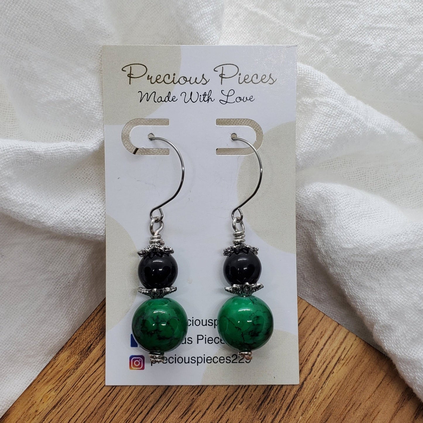 Green and Black Marble Earrings