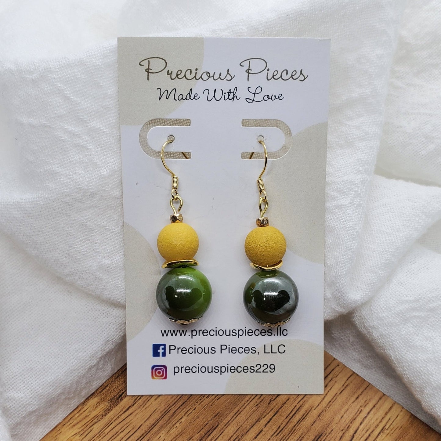 Green and Yellow Beaded Earrings