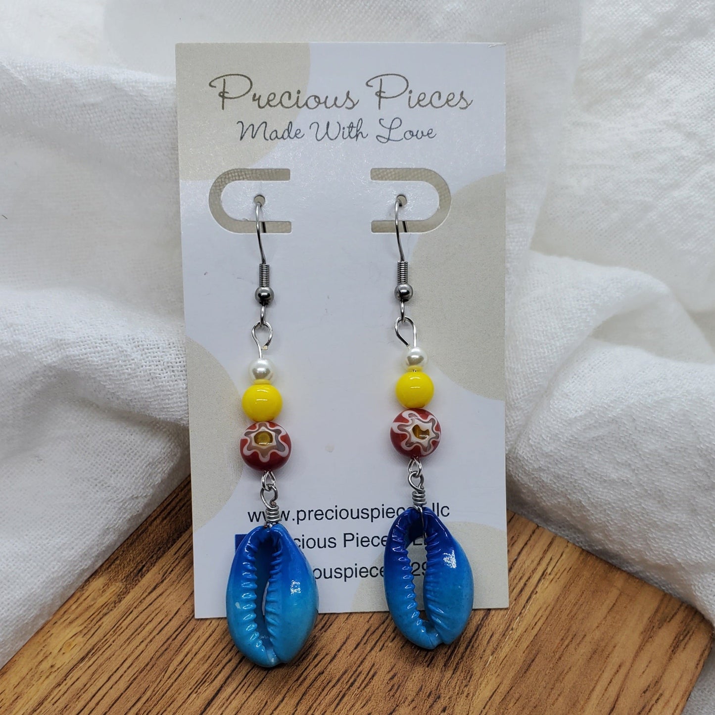 Blue Cowrie Shell Dangle Earrings