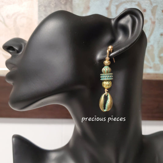 Bronze Cowrie Shell Dangle Earrings