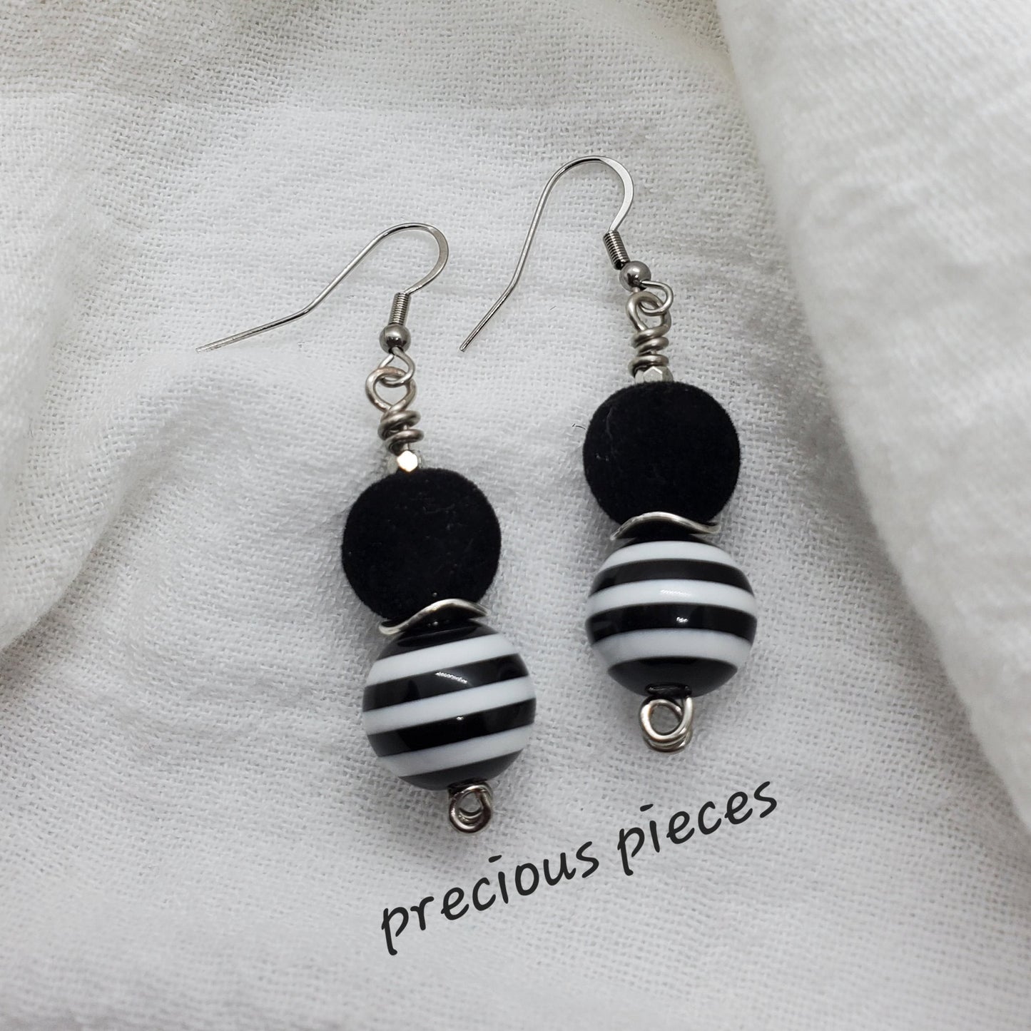 Black Velvet and Stripe Earrings