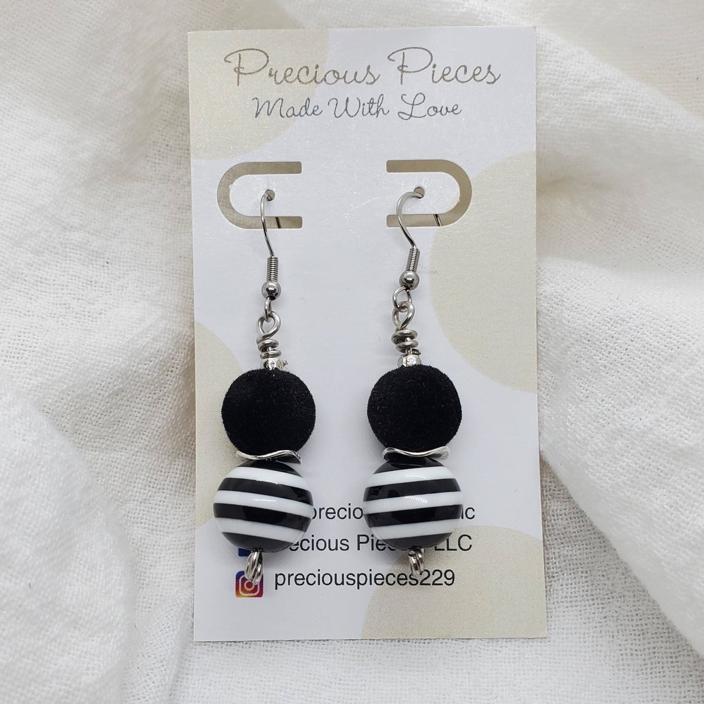 Black Velvet and Stripe Earrings