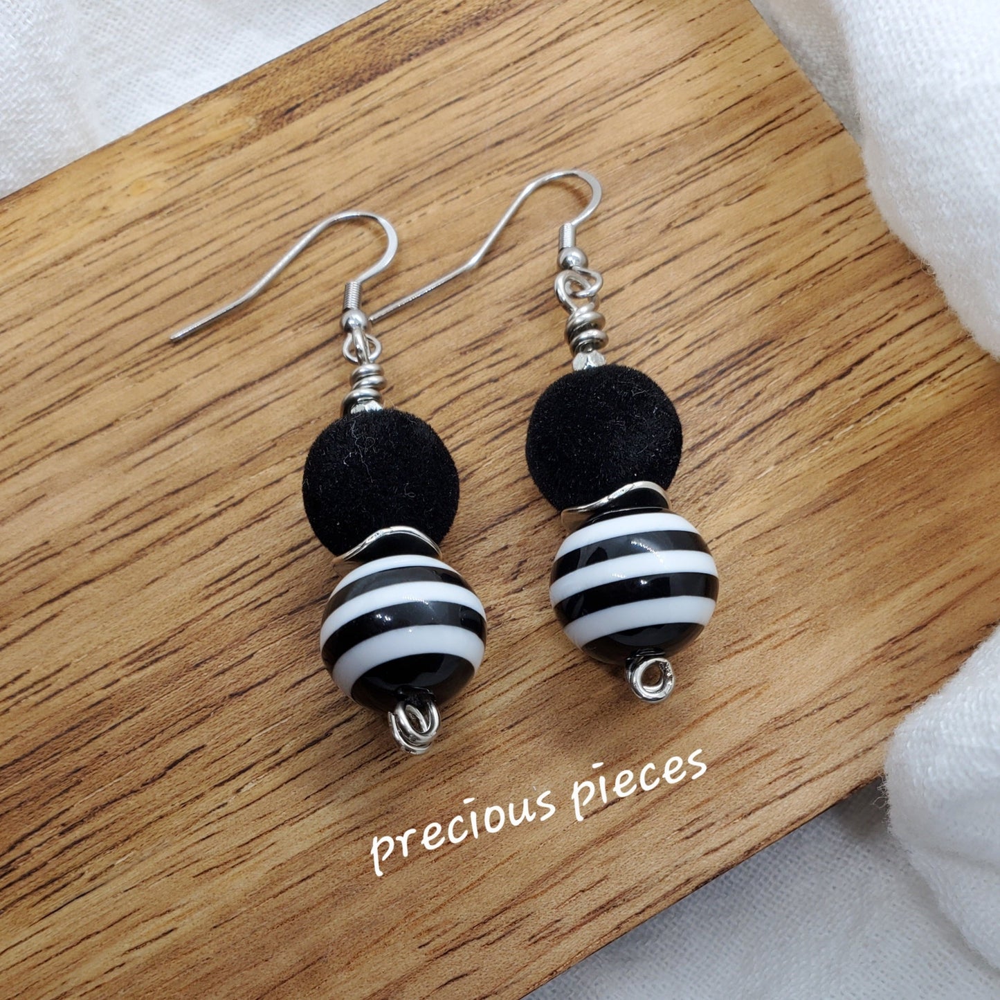 Black Velvet and Stripe Earrings