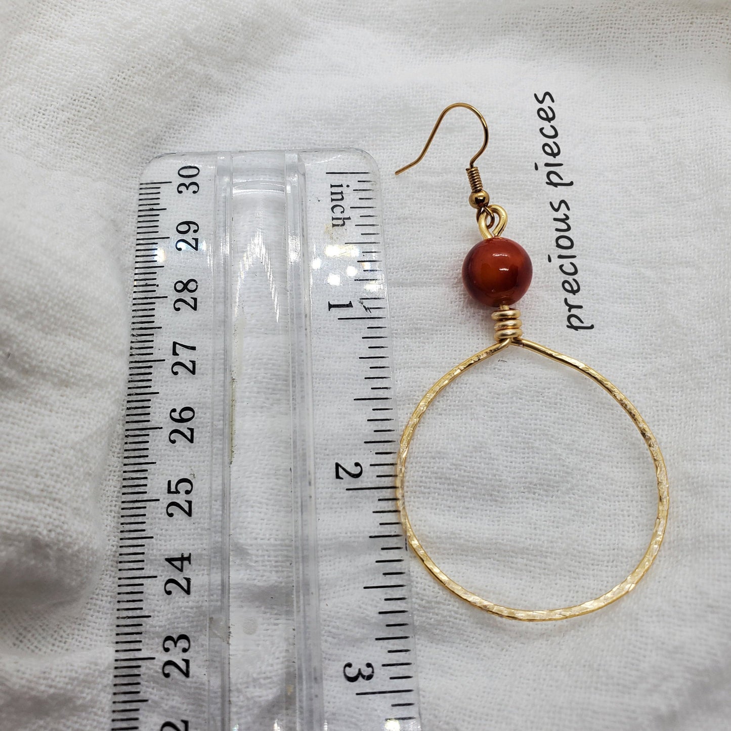 Hammered Hoop Earrings with Orange Beads