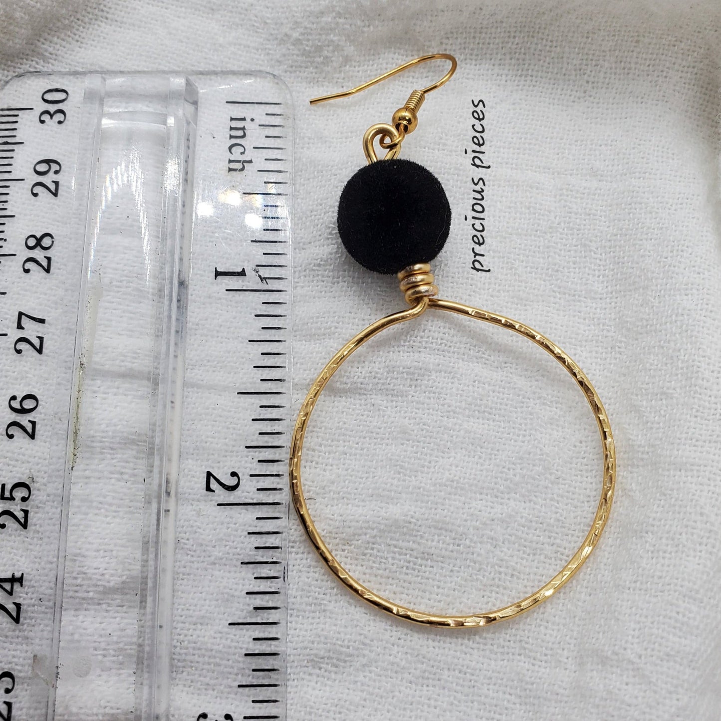 Hammered Hoop Earrings with Velvet Beads