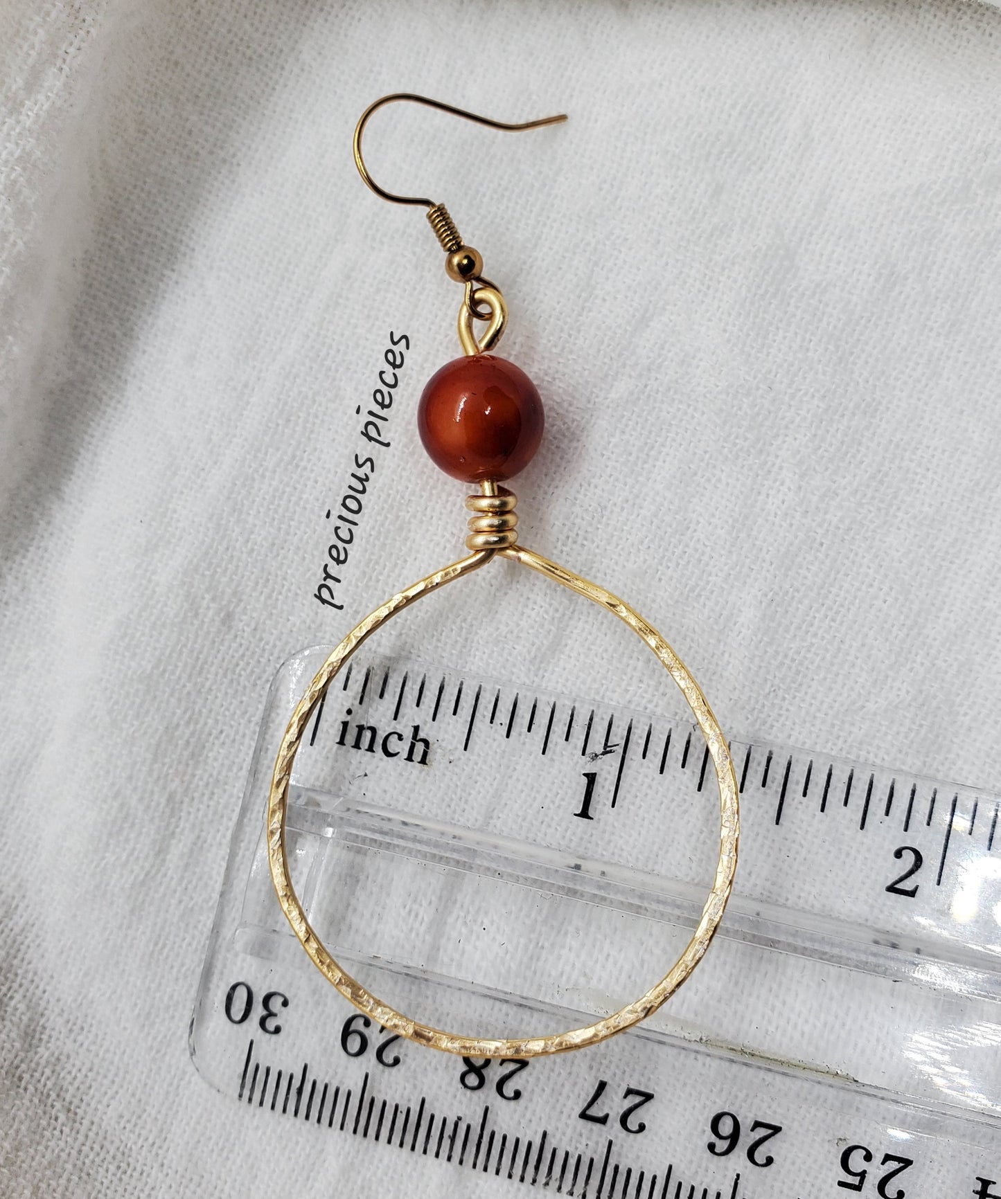 Hammered Hoop Earrings with Orange Beads