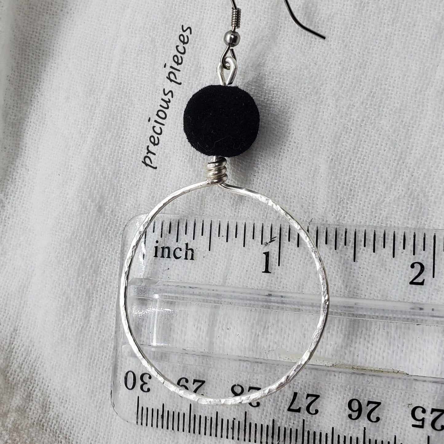 Hammered Hoop Earrings with Velvet Beads