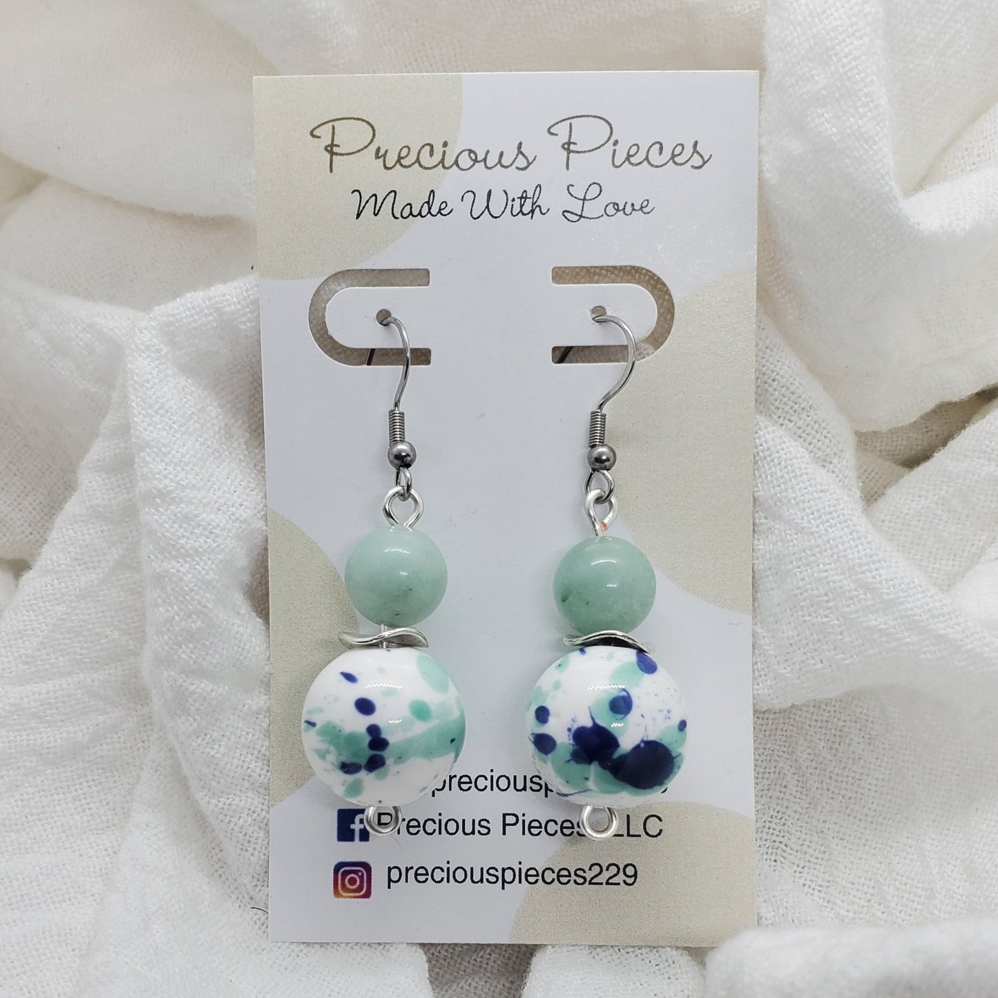 Blue and Mint Green Splatter Earrings