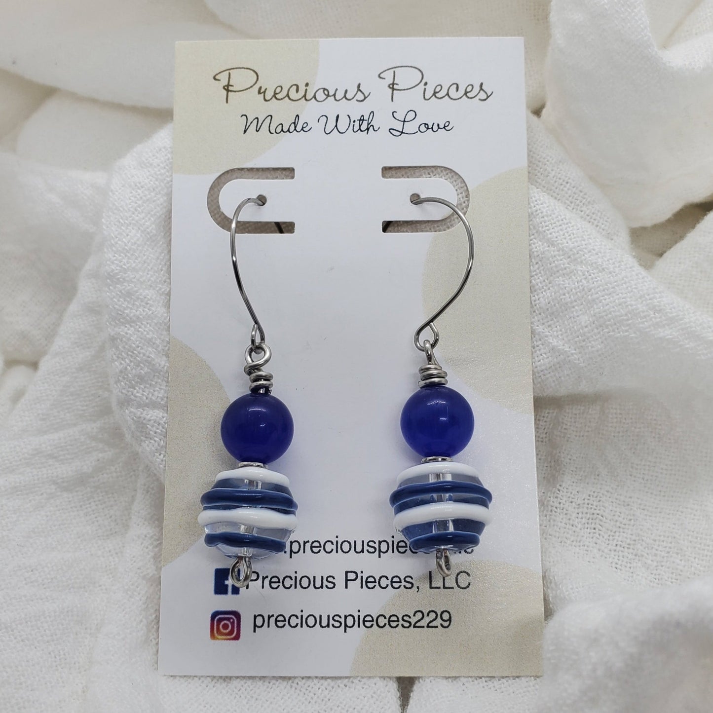 Blue and White Stripe Earrings