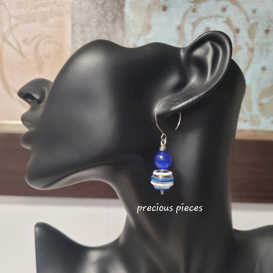 Blue and White Stripe Earrings