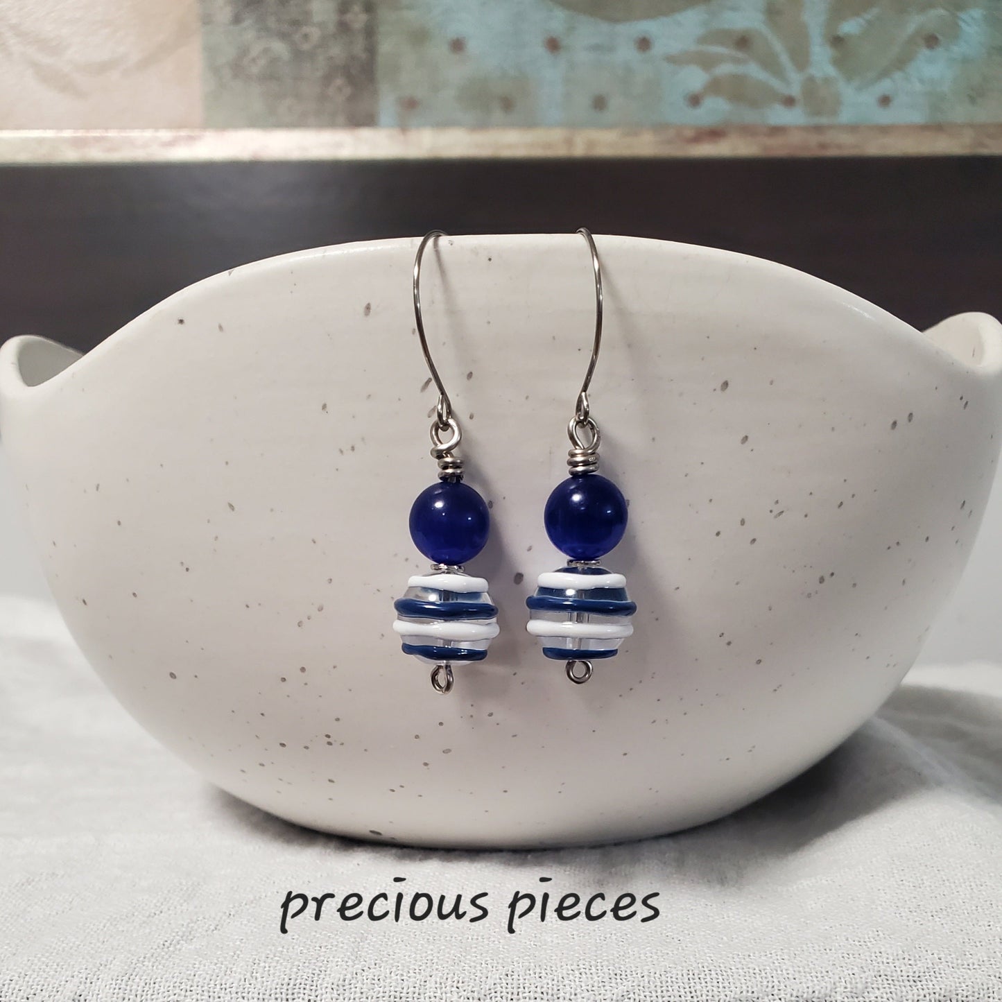 Blue and White Stripe Earrings