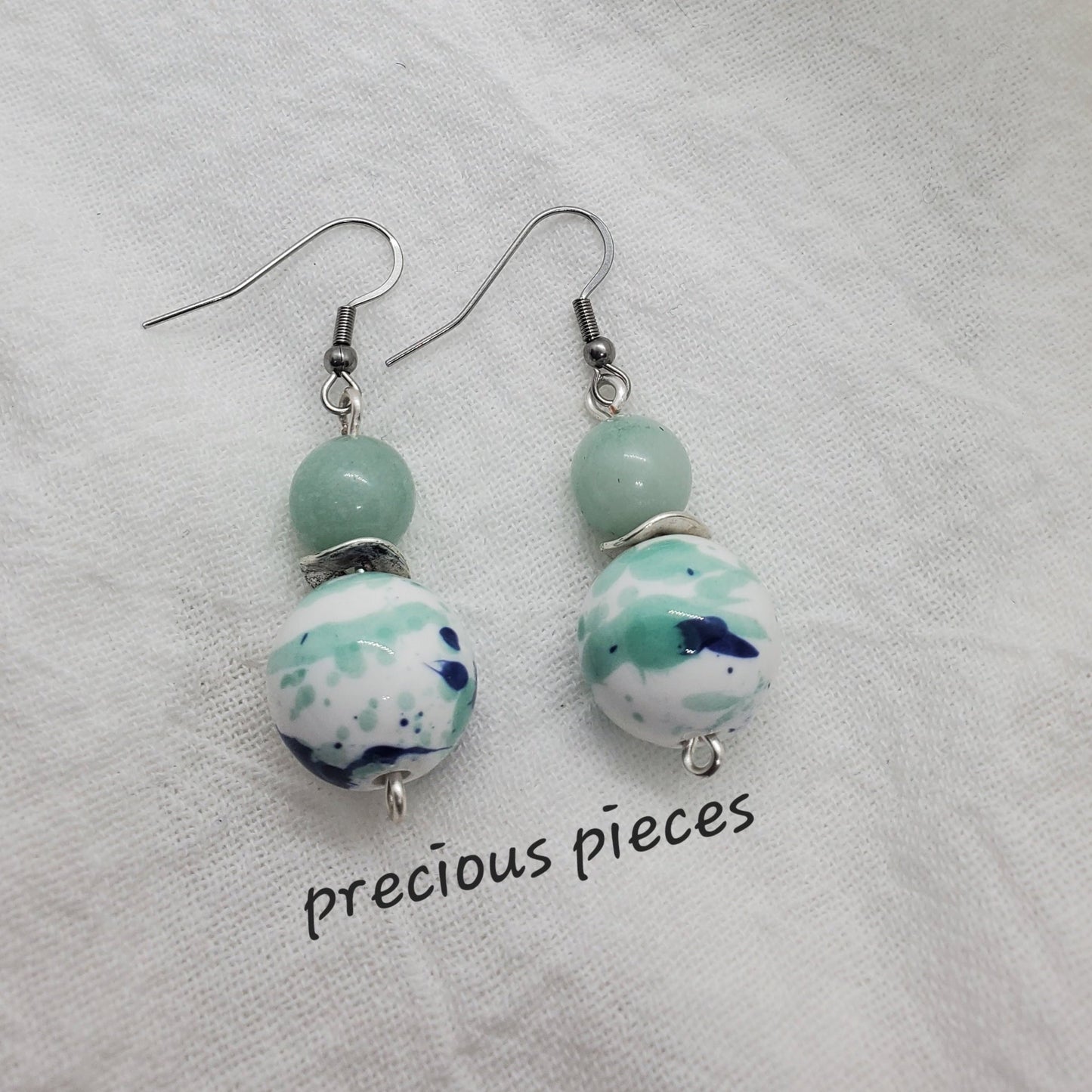 Blue and Mint Green Splatter Earrings