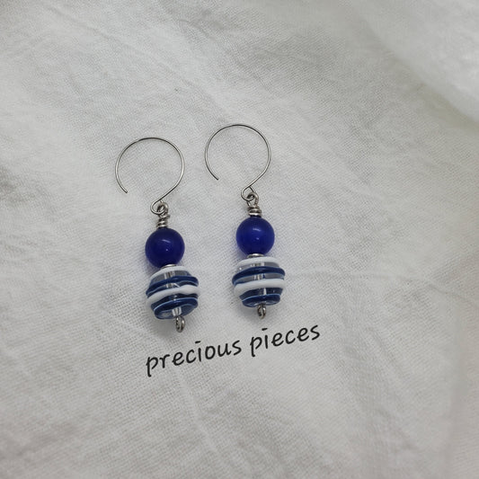 Blue and White Stripe Earrings