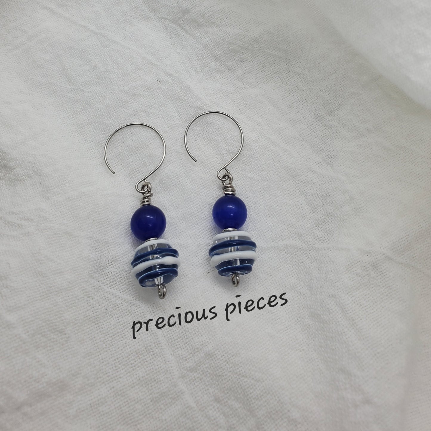 Blue and White Stripe Earrings