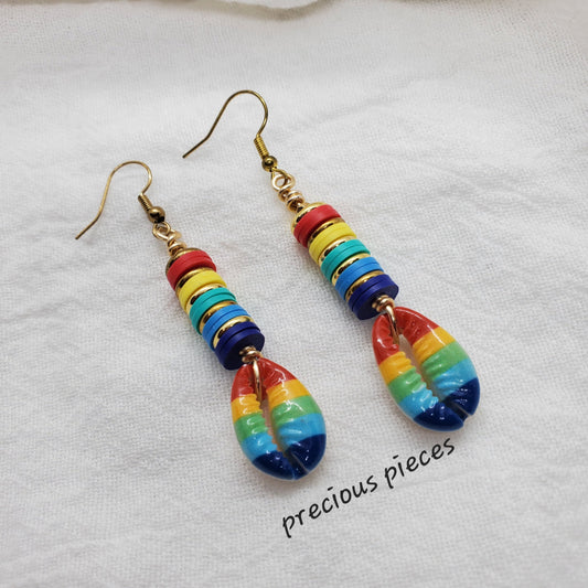 Rainbow Cowrie Shell Earrings