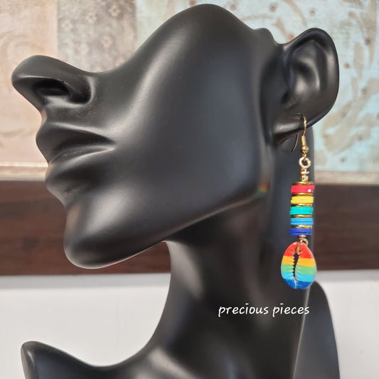 Rainbow Cowrie Shell Earrings