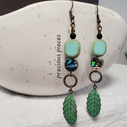 Patina Feather Dangle Earrings