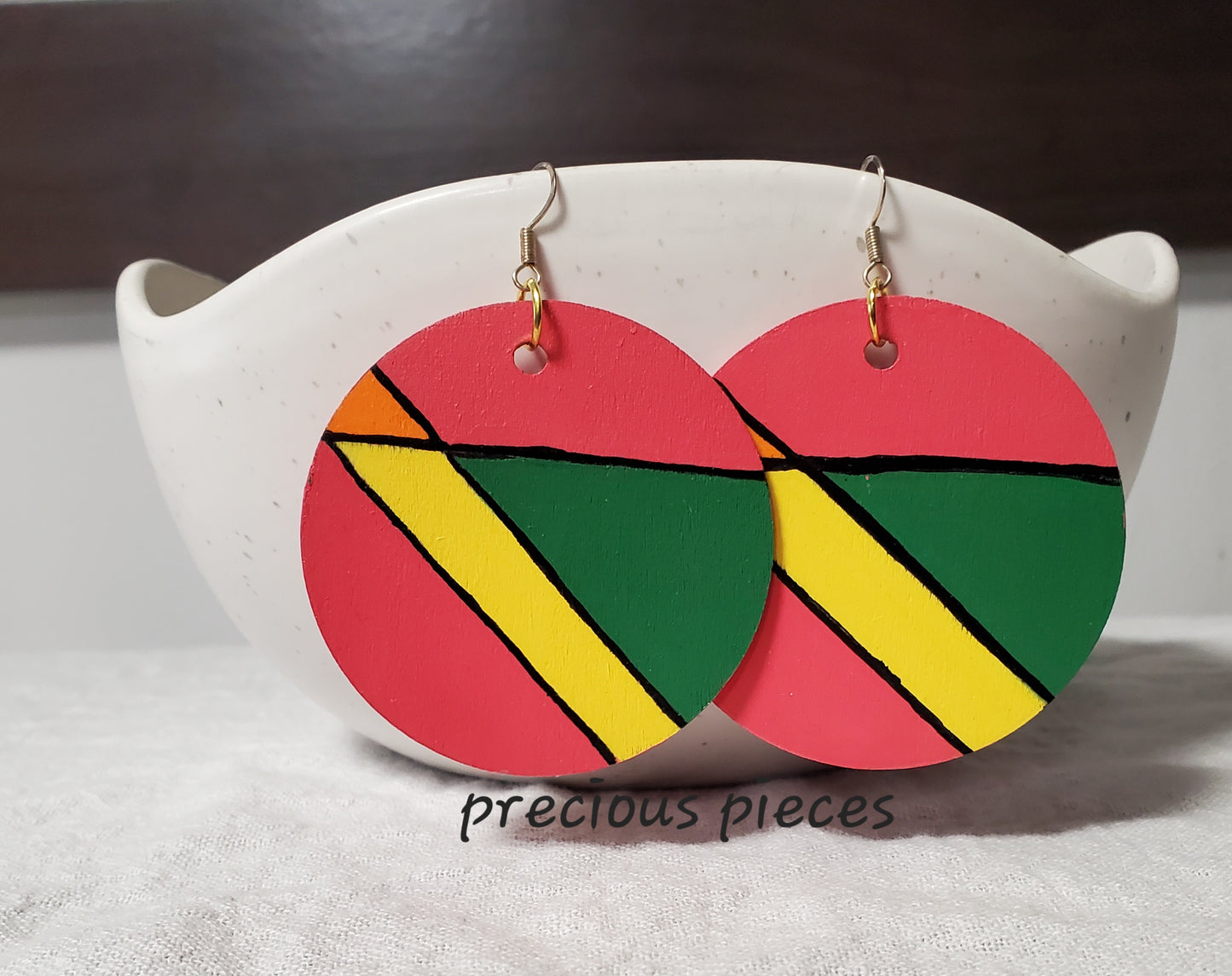 Multicolored Hand Painted Wood Earrings