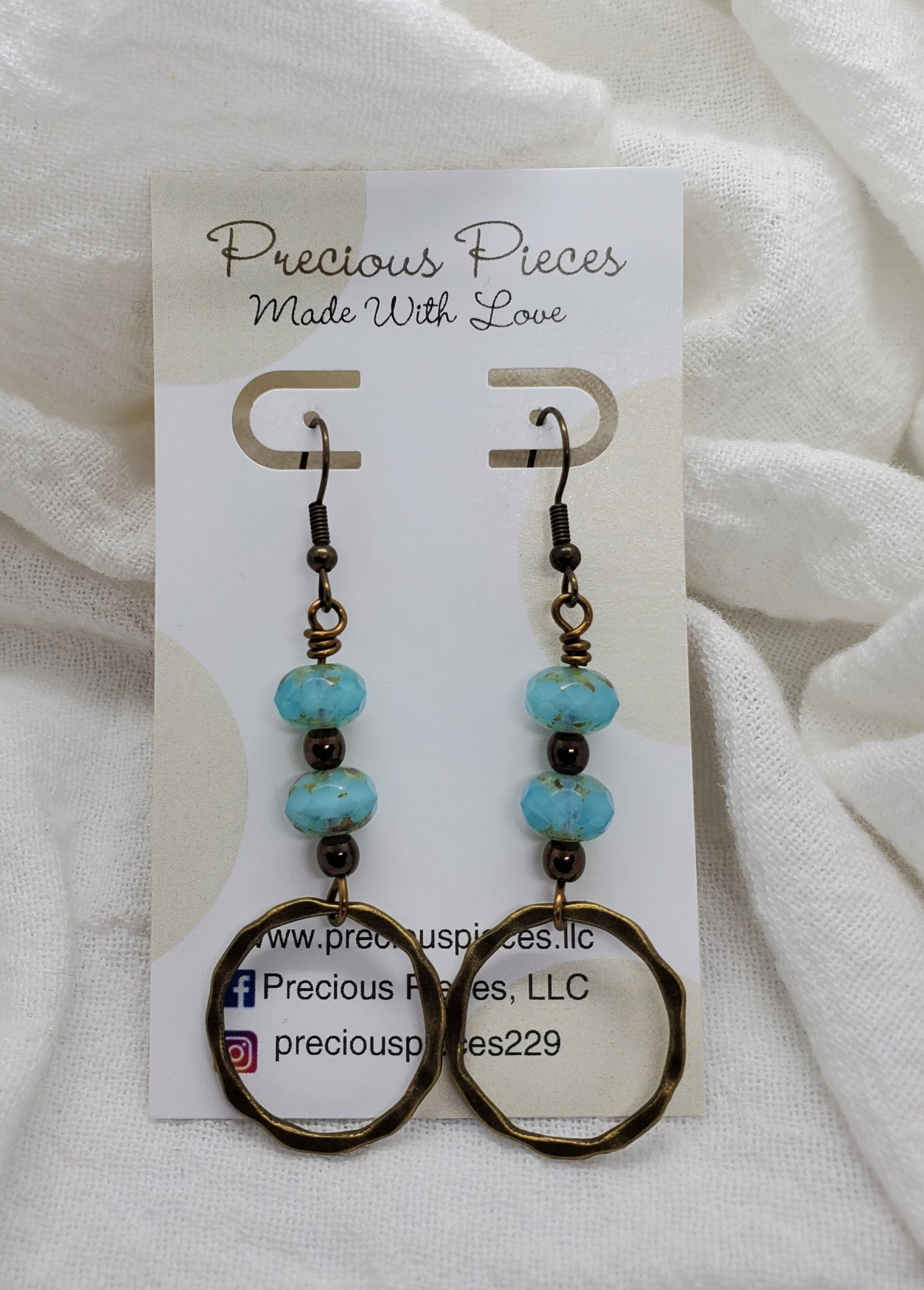 Turquoise and Bronze Dangle Hoop Earrings