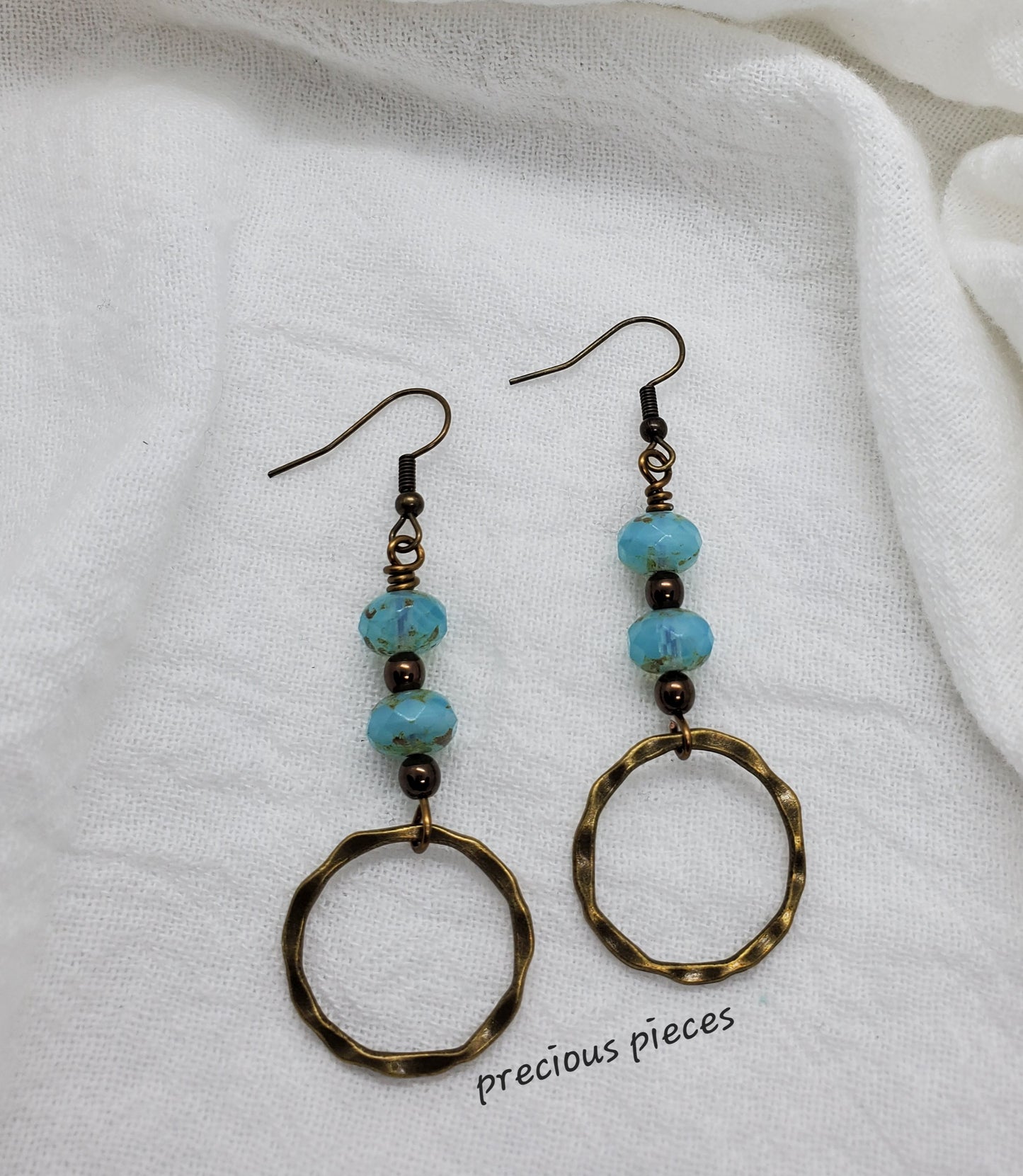 Turquoise and Bronze Dangle Hoop Earrings