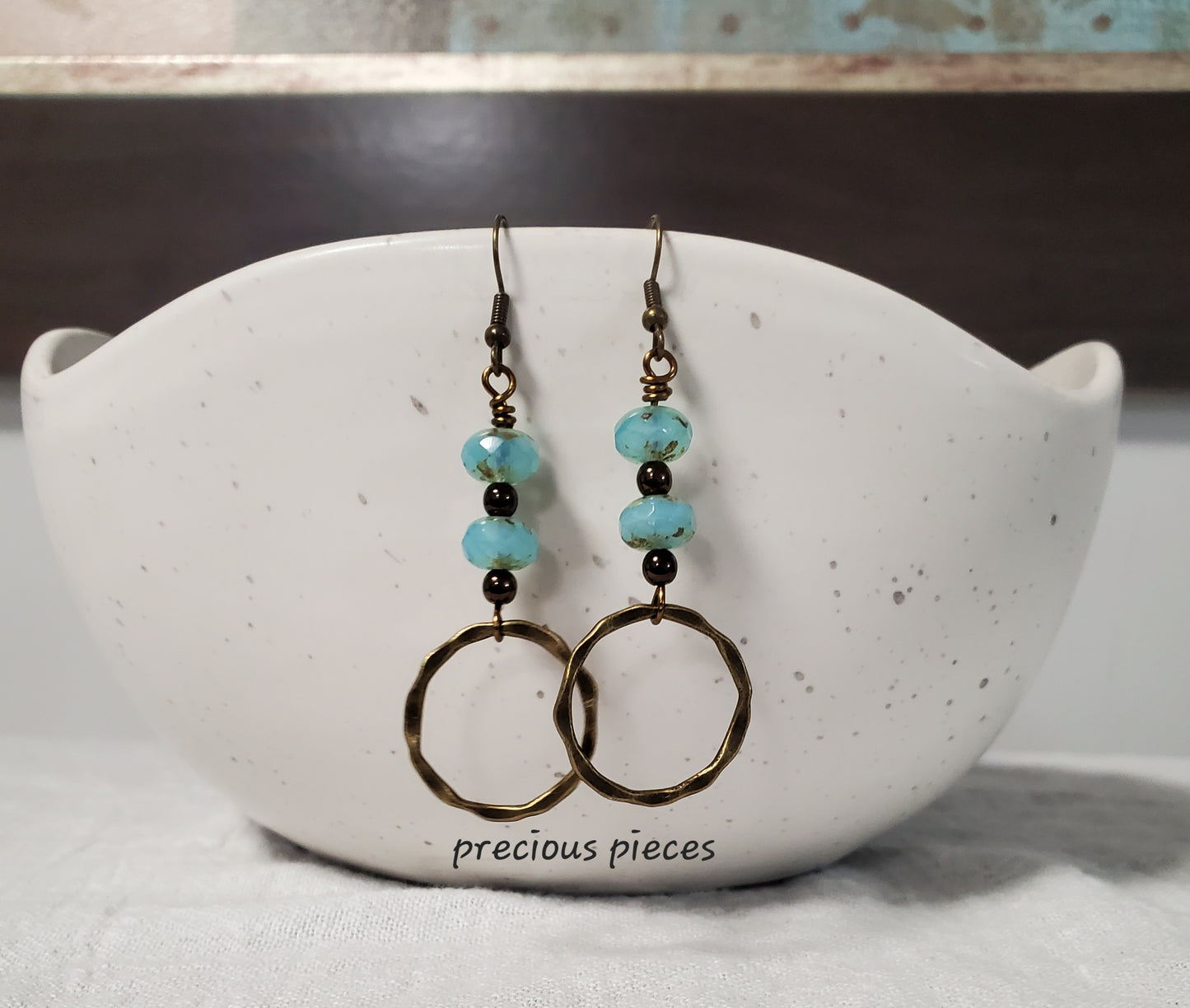 Turquoise and Bronze Dangle Hoop Earrings