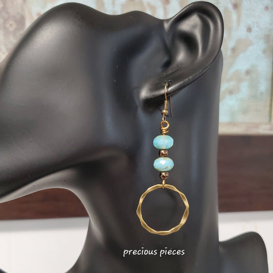 Turquoise and Bronze Dangle Hoop Earrings