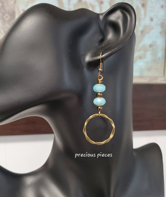 Turquoise and Bronze Dangle Hoop Earrings