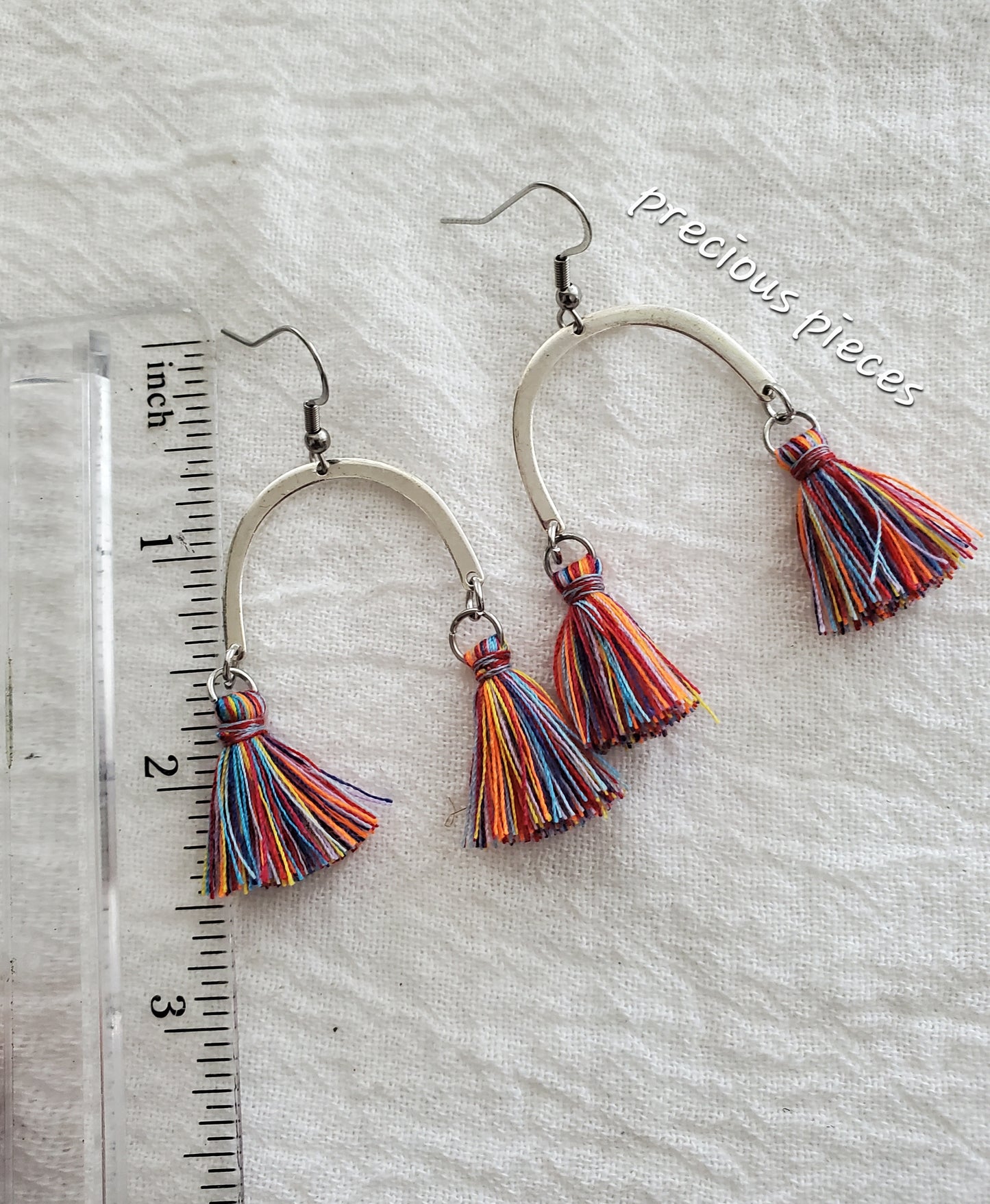 Silver Arch and  Rainbow Tassel  Earrings (click for more options)