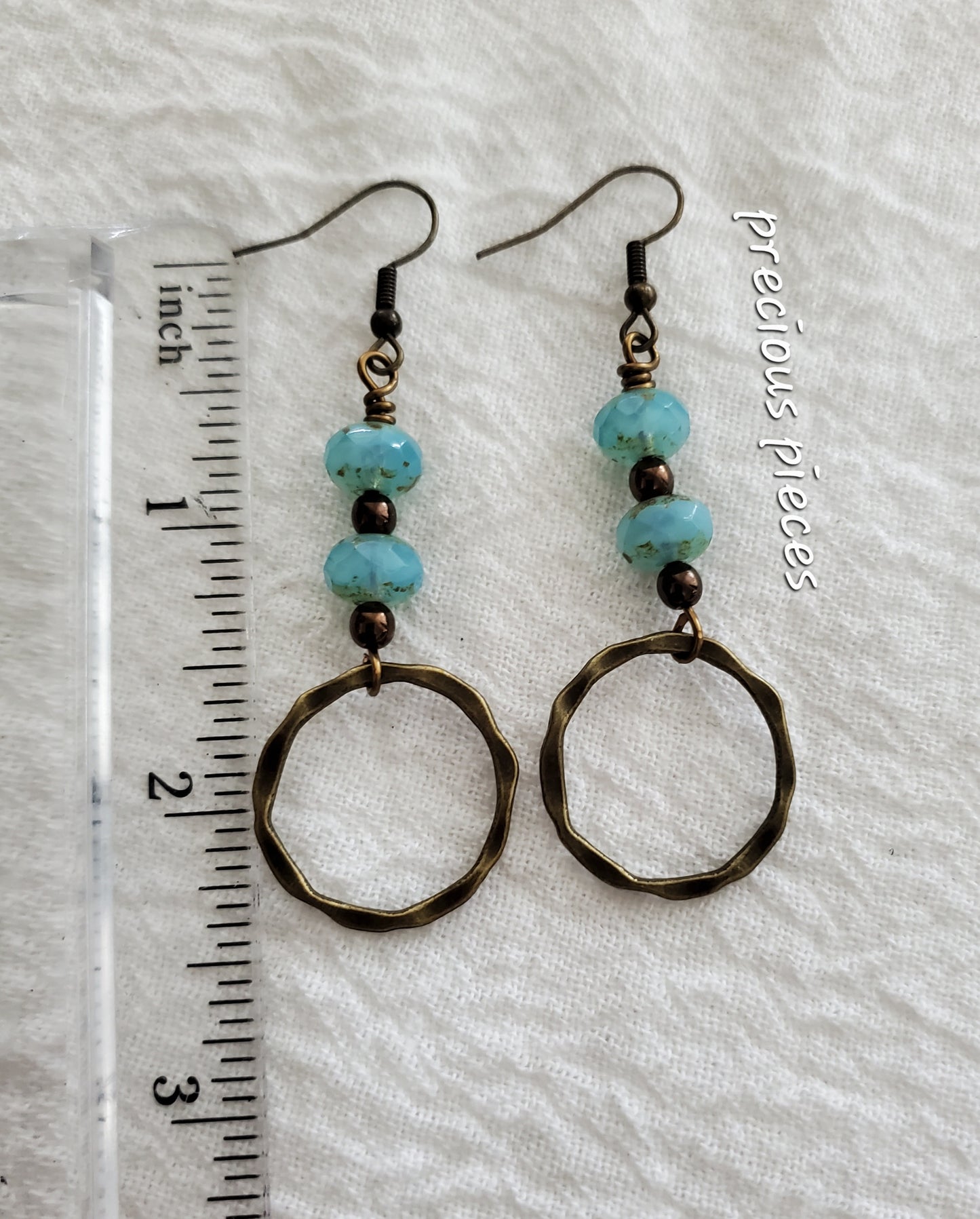 Turquoise and Bronze Dangle Hoop Earrings