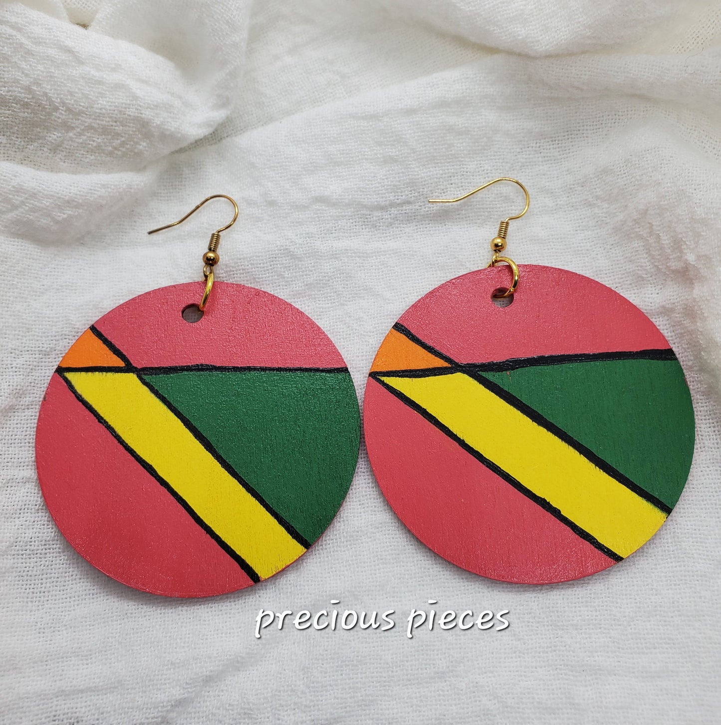 Multicolored Hand Painted Wood Earrings