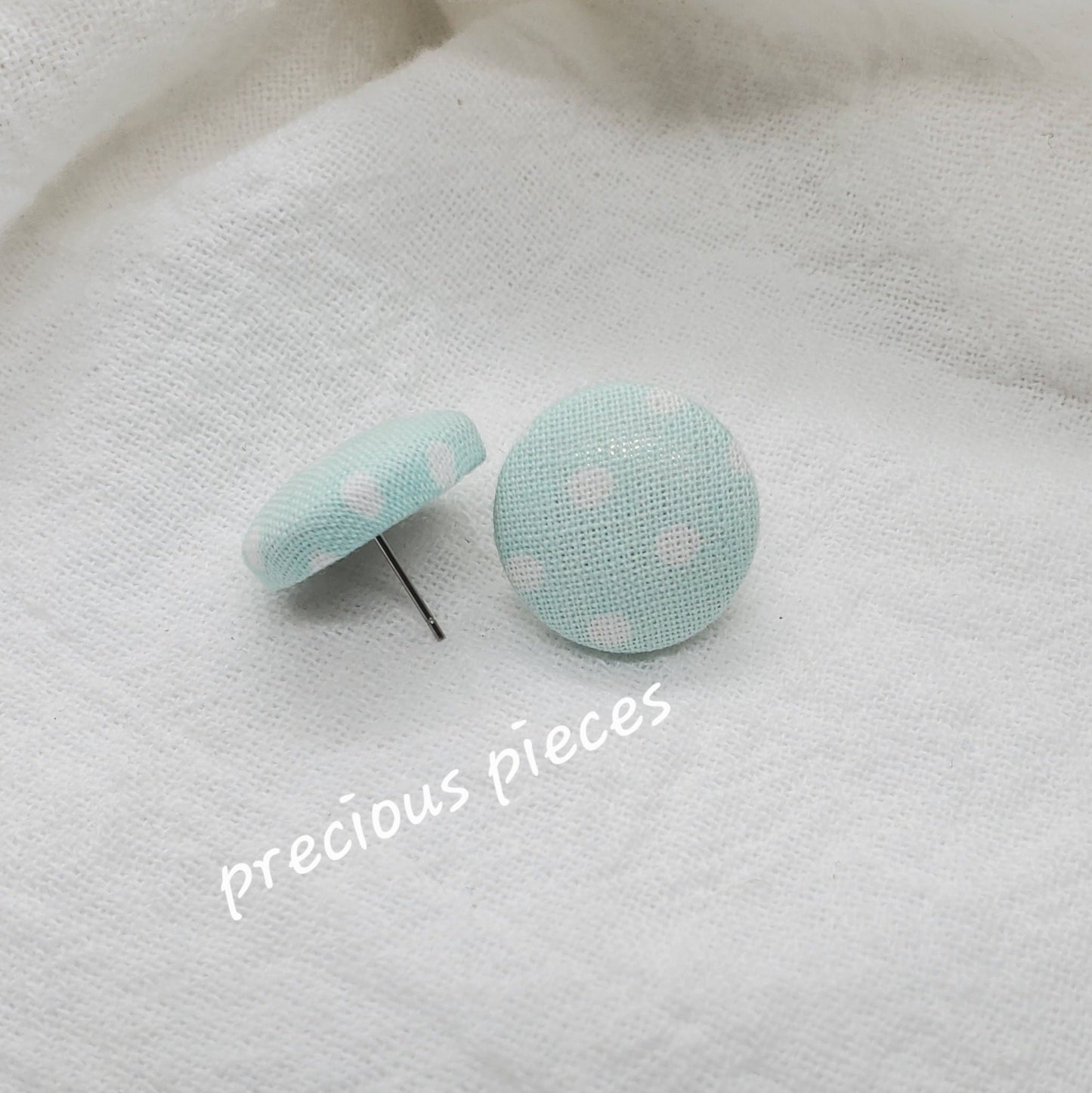 Light Blue White Polka-dot and Tie Dye Fabric Earrings