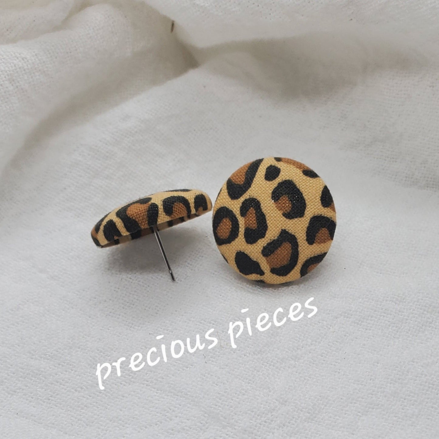 Leopard Print and Black White Polka-dot Fabric Earrings