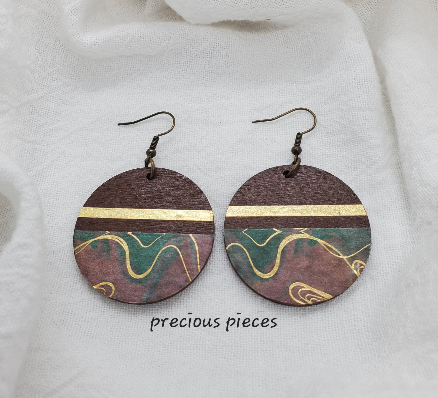 Wood Earrings with Gold and Decorative Washi Tape