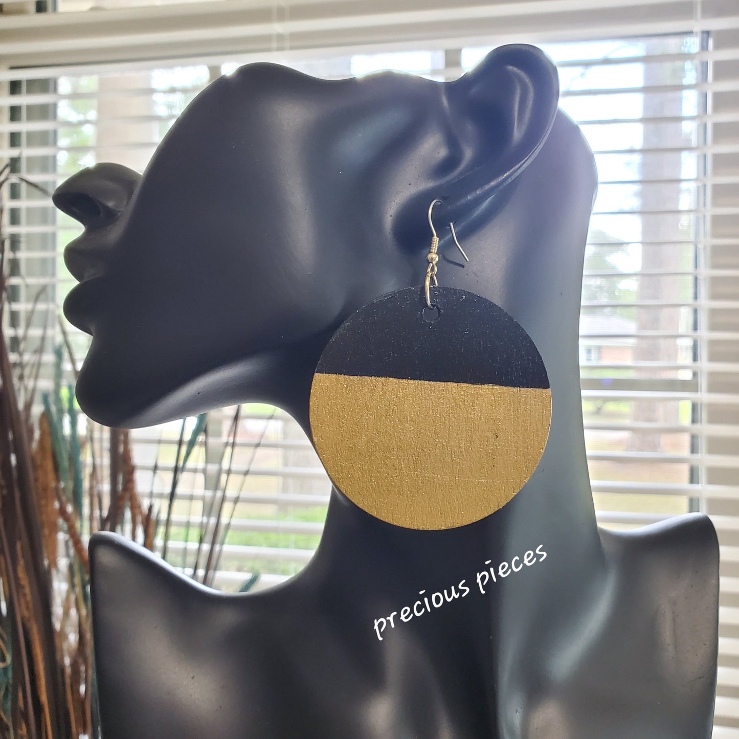Gold and Black Hand Painted Wood Earrings