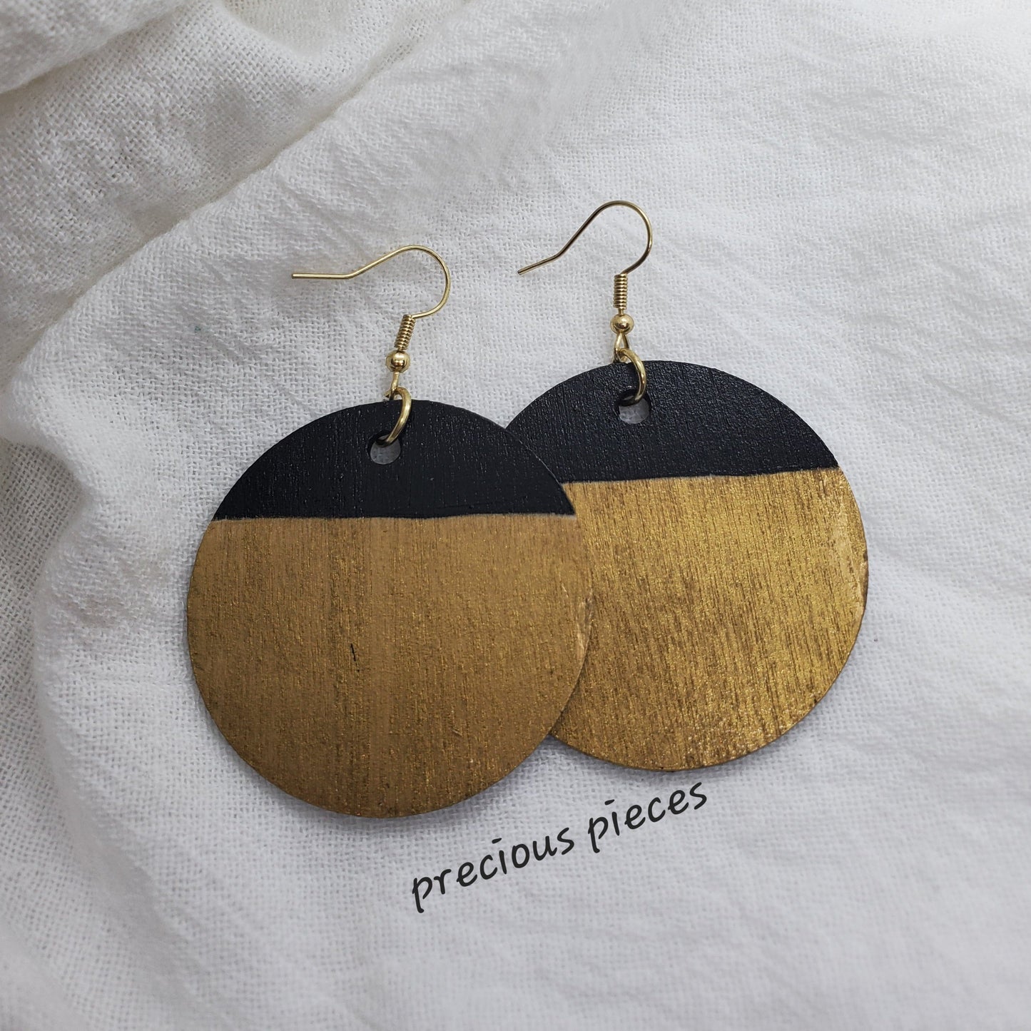 Gold and Black Hand Painted Wood Earrings