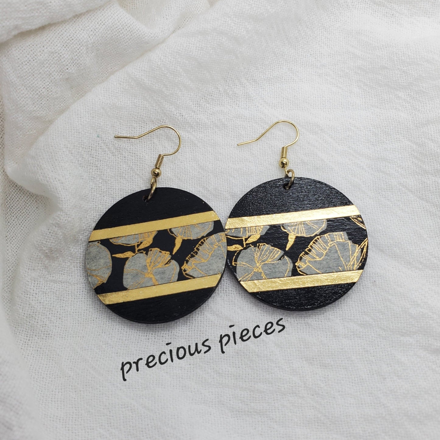 Decoupage and Hand Painted Wood Earrings