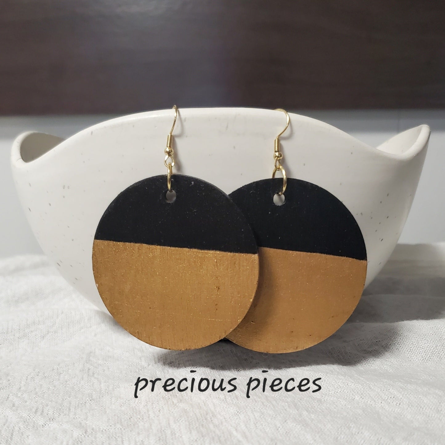 Gold and Black Hand Painted Wood Earrings