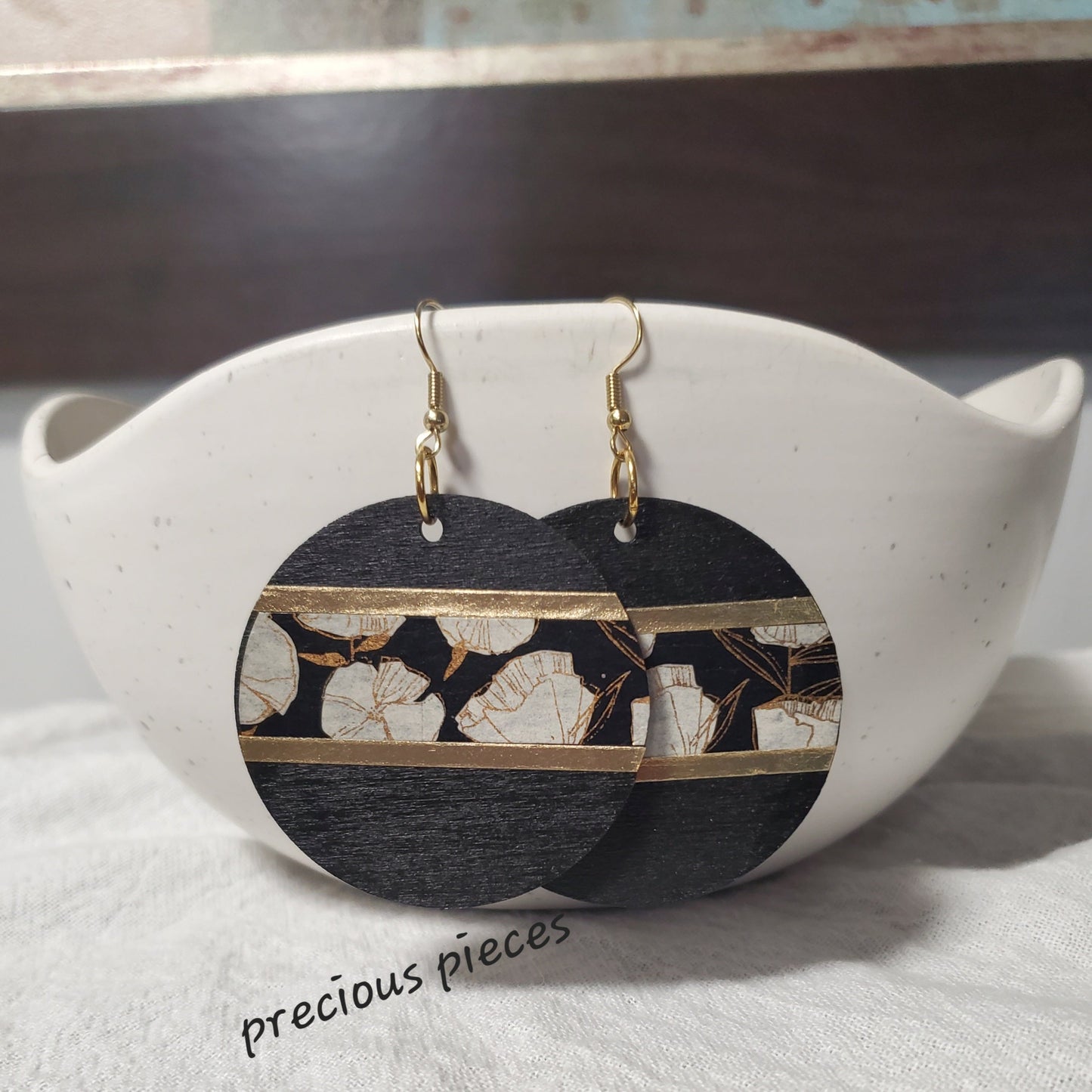 Decoupage and Hand Painted Wood Earrings