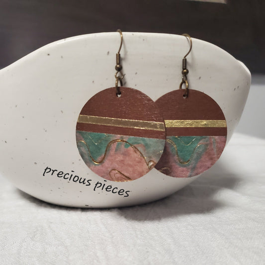 Wood Earrings with Gold and Decorative Washi Tape