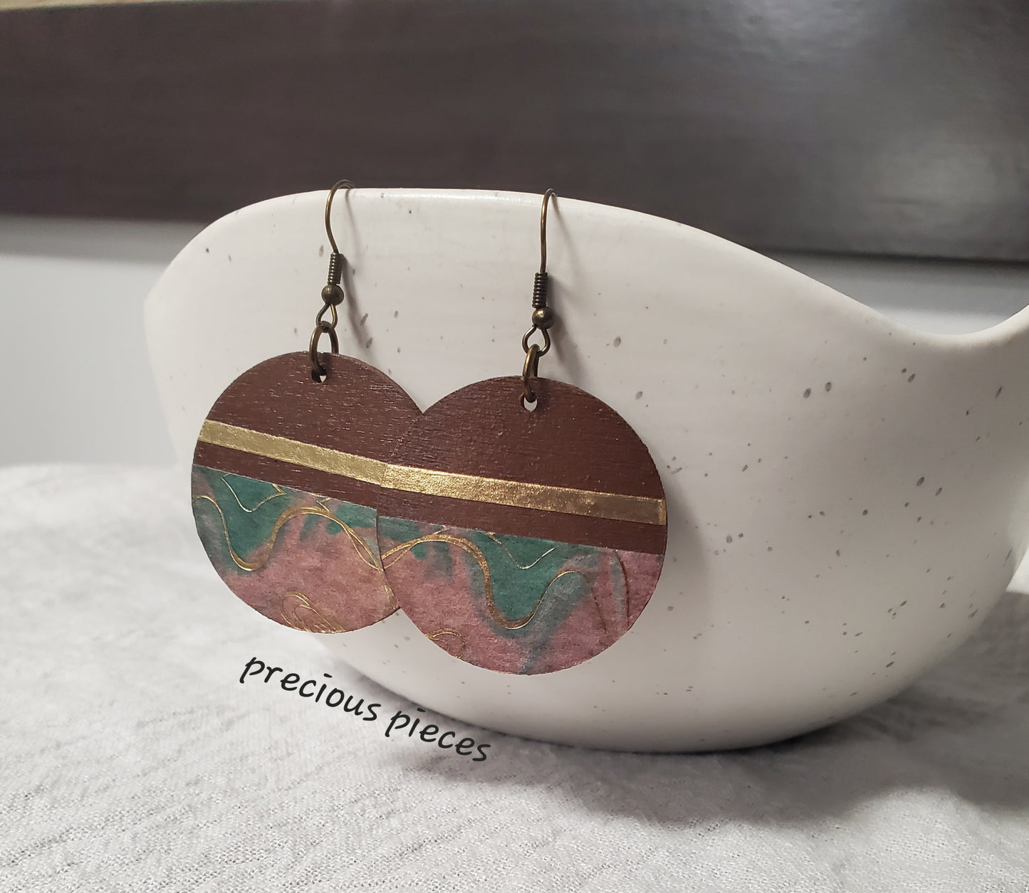 Wood Earrings with Gold and Decorative Washi Tape