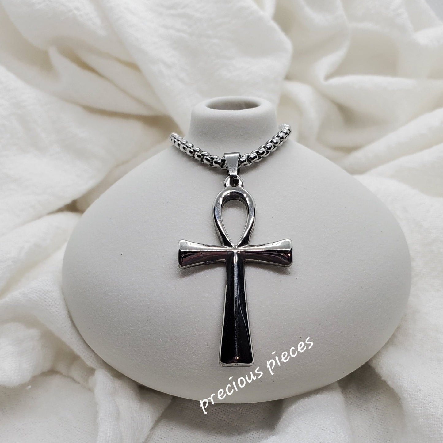 Men's and Women's Large Stainless Steel Ankh Cross Necklace