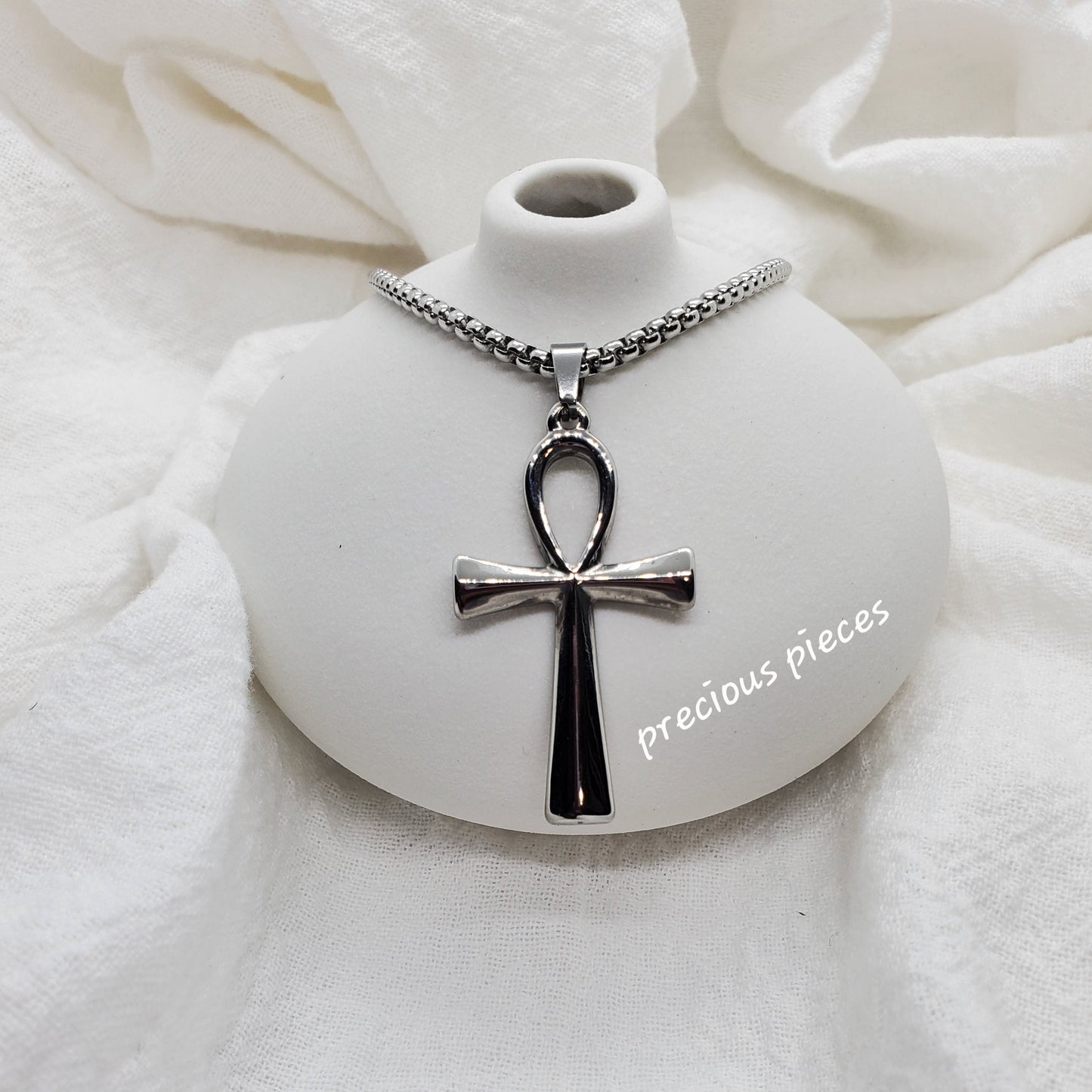 Men's and Women's Large Stainless Steel Ankh Cross Necklace