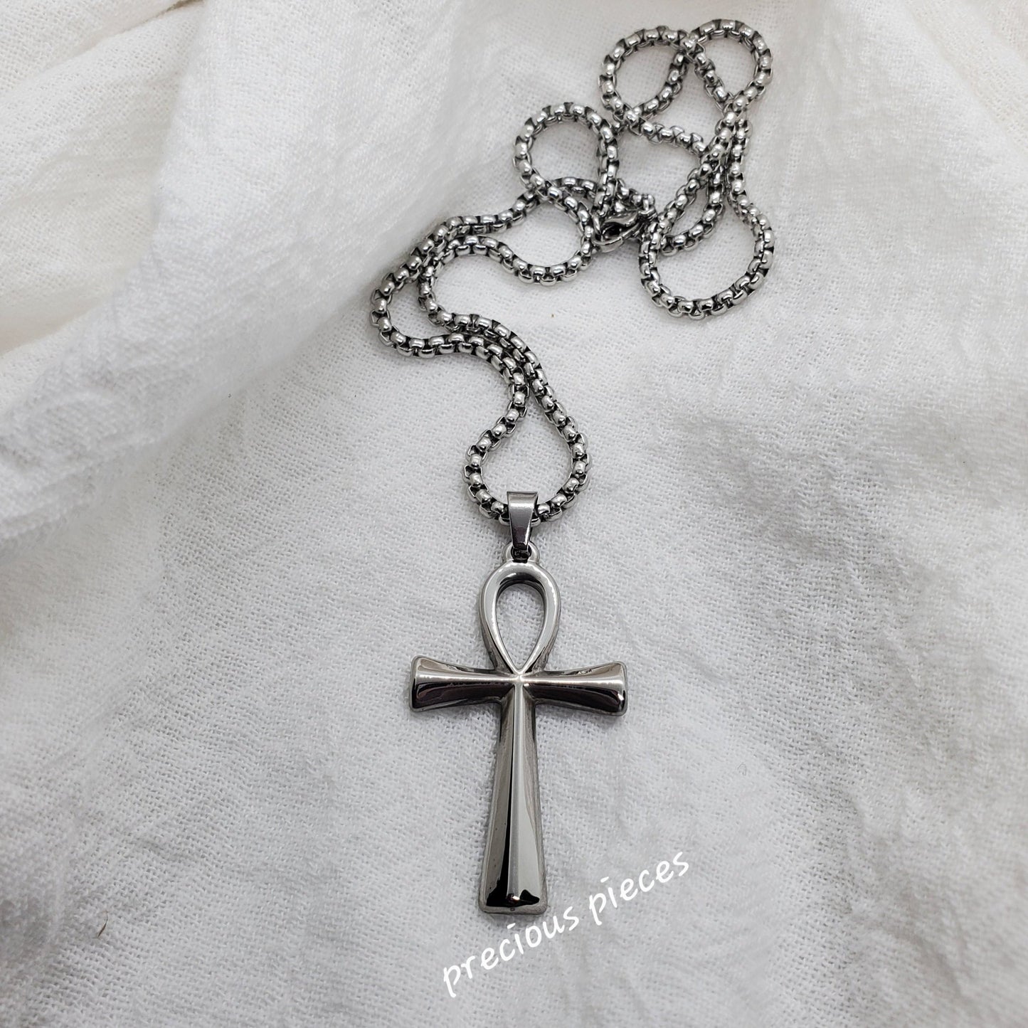 Men's and Women's Large Stainless Steel Ankh Cross Necklace