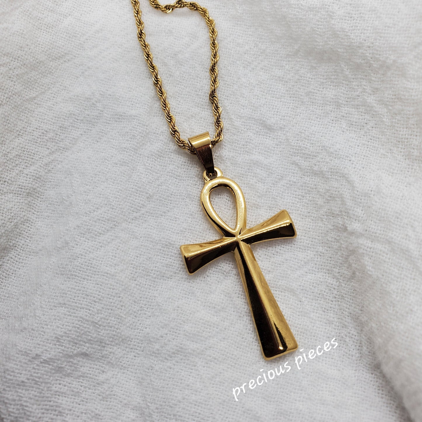 Men's and Women's Large Gold Ankh Cross Necklace