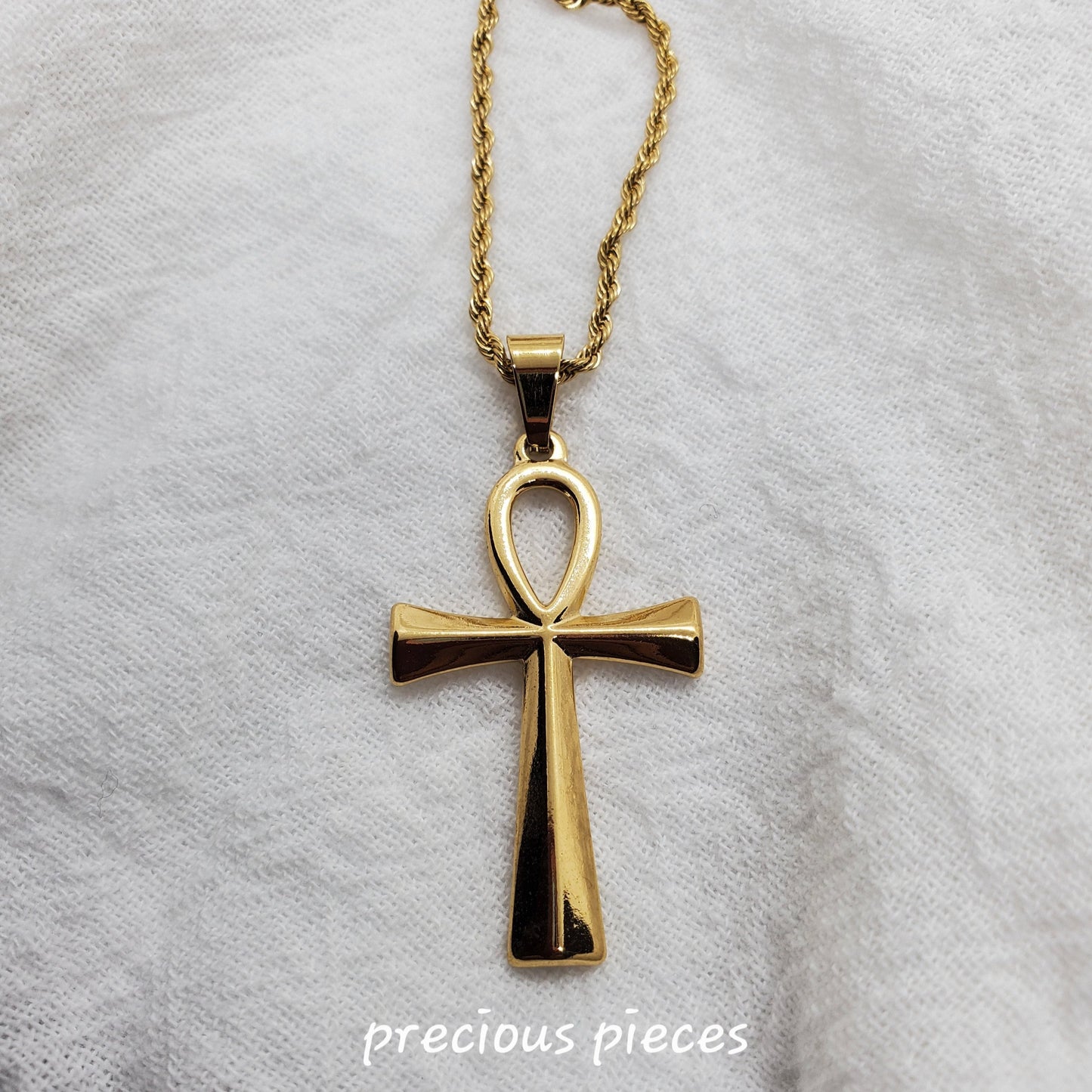 Men's and Women's Large Gold Ankh Cross Necklace