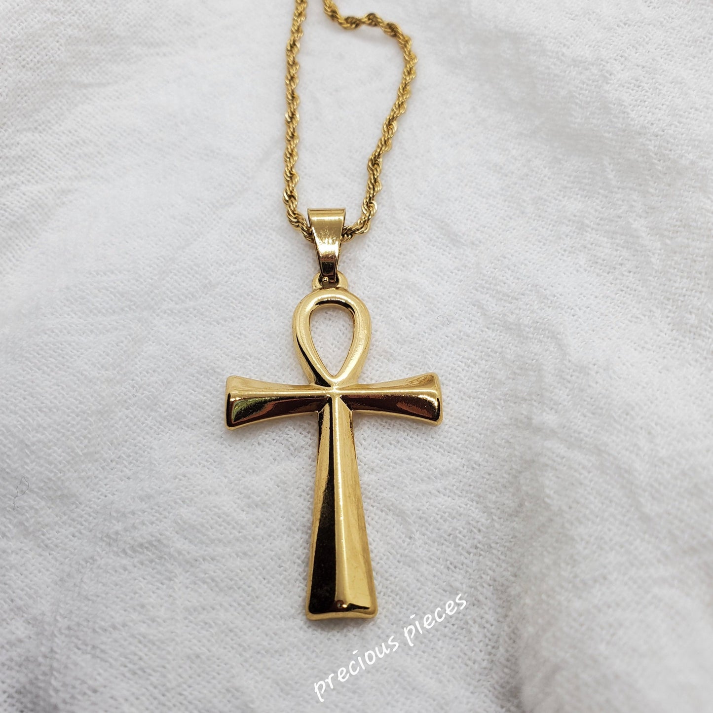 Men's and Women's Large Gold Ankh Cross Necklace