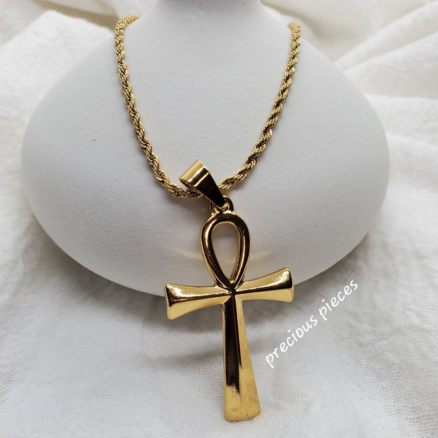 Men's and Women's Large Gold Ankh Cross Necklace