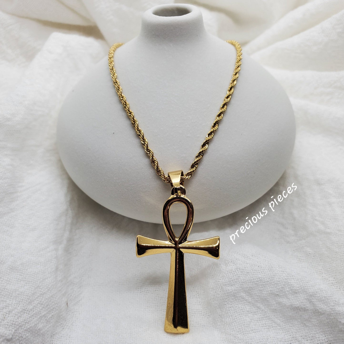 Men's and Women's Large Gold Ankh Cross Necklace